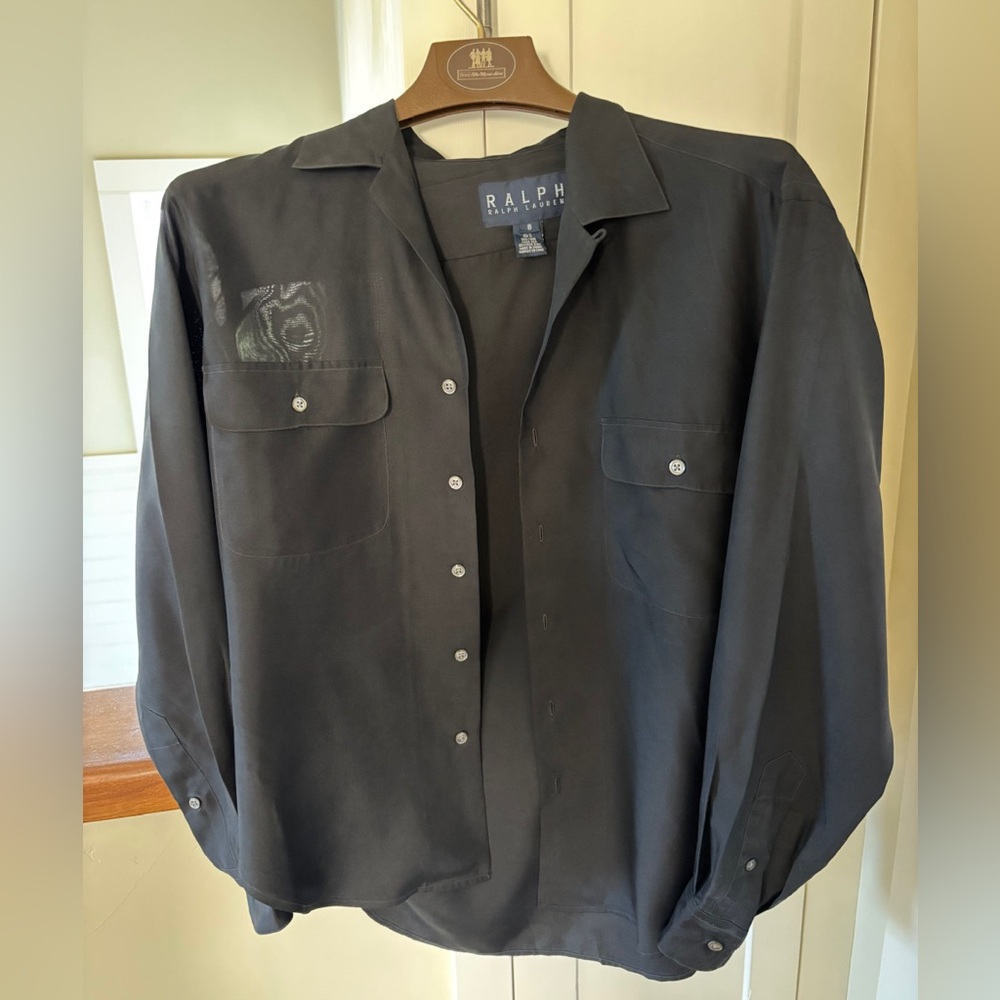 Vintage Ralph Lauren Black Button-Up Shirt 100% Silk
